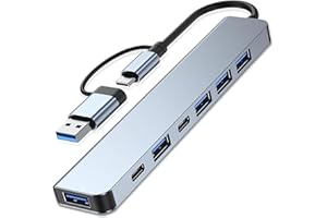 SECURITY TOYS Hub 7 en 1, Adaptador USB C con 5 USB 3.0 + 2 Tipo C, Carga PD 100W, 5 Puertos USB 3.0, Hub Multipuerto para Portátiles, Compatible PC, Tableta, MacBook Air/Pro, iPad Pro, iPhone 16 Serie