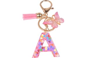 YPYMOD Lnitialen Schlüsselanhänger Quaste Schmetterling Pailletten Liebe Brief Schlüsselanhänger,Rosa