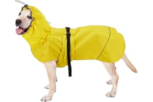 Dociote Impermeabile per Cani con Collo Alto, Cappotto Cane Riflettente Giacca Impermeabile con Foro per Guinzaglio Leggero Regolabile Antipioggia Impermeabile per Cani di Taglia Media Giallo 4XL