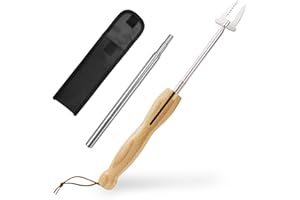 FAELNK Spiedini per Barbecue in Acciaio Inossidabile Manico in Legno Allungabile con Canna da Soffio Telescopica Forchetta per Barbecue Estensibile 81cm Forchetta per Barbecue Allungabile