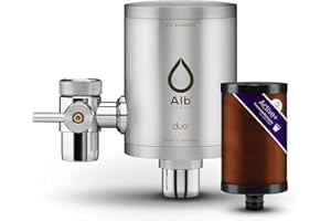Alb Filter® Duo Active Plus+ Drinking Water Filter, Tap Filter, Filters Bacteria, Pollutants, Chlorine, Pesticides, Microplastics, Housing and Cartridge, Made in Germany (Matte Stainless Steel)
