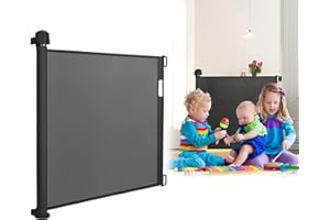 SAILUN Retractable Baby Gate 0-150cm Door Stair Gate Baby Stair Extendable Gate Retractable Door Dog Barriers Safety Partition for Indoor and Outdoor Black