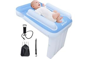 Blublu Park Airplane Bed for Toddlers, Toddler Travel Bed for Kids, Airplane Seat Extender with High Sides, Portable Inflatable Beds Fits Most Seats of Flight, Car, Train (Light Blue)