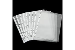 ZOFUN 100 Stück Prospekthüllen A3, Prospekthüllen transparent DIN A3, Klarsichtfolien, Klarsichthüllen Sichthüllen Gelochte Plastikhülle für A3 Ordner Dokumente Papiere