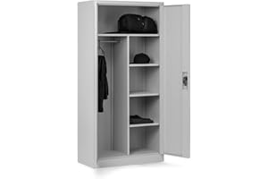 ‎DOMATOR Domator Metallschrank 185 x 90 x 45 cm | Aktenschrank Abschließbar mit Kleiderstange, Pulverbeschichtung | Aufbewahrungsschrank Umkleideschrank Spind Kleiderstange | Grau