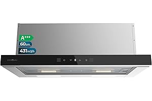 Cecotec Campana Extractora 60cm Telescópica Bolero Flux TLT 604400 Glass Black A+++. Succión 431,2m³/h, Bajo Consumo, Motor DC, Control de Movimiento y Táctil, Cristal Frontal Negro, Cuerpo Acero Inox