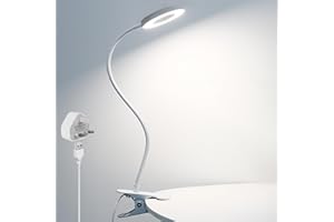 Woputne Desk Clip on Lamp for Reading Office, with 5V 2A Adapter, 10 Dimmable Brightness 3 Modes, Ring/Clamp Light for Bed Headboard, Bedside, Craft, Video Call