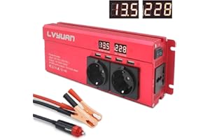 YINLEADER Prostownik, przetwornica napięcia z 12 V na 230 V, 1000 W, wyposażony w 3 gniazda na 220 V i 4 gniazda USB oraz wyświetlacz LED napięcia oraz mocy udarowej 2000 W