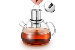 HEMOLY 1500ML Teekanne aus Glas, Glasteekanne aus Hitzebeständigem Borosilikatglas, Teekanne Glas mit Siebeinsatz, Geeignet zum Aufbrühen von Tee, Blumentee
