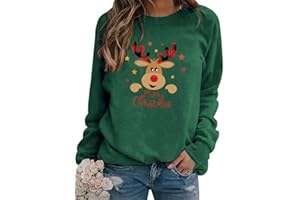 WIEIYM Christmas Sweatshirt Women Reindeer Graphic Print Jumper Long Sleeve Shirt Unisex Pullover Causal Crewneck Sweat Tops for Women/Men S-XXL