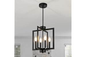 ‎LYNPON LynPon 4-flammiger schwarzer Kronleuchter Deckenlampe, Industrielle Metall-Hängelampe, Moderne Pendelleuchte mit E14-Fassung für Esszimmer, Wohnzimmer, Schlafzimmer, Küche, Flur, Eingangsbereich