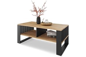 MeblePitus.pl Stolik kawowy 90x50x50 cm - Dodatkowa półka z przegrodą - Stoliki kawowe do salonu - Stolik kawowy do salonu - Meble z listwami - Wieczny dąb