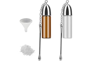 XoeLLe 2 Pezzi Portatili Contenitore per Spezie, Dosatore Snuff Snuff Bottle Dispenser 57 mm, Mini Bottiglia di Spezie in Polvere, con Cucchiaio, Imbuto per Viaggi All'aperto Campeggio