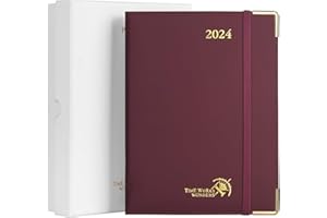 POPRUN Agenda 2024 Settimanale Premium 22 x 16,5 cm da Gen. 2024 a Dic. 2024, Copertina Rigida in Pelle PU, Tag Mensili, Carta da 100 gsm Certificata FSC®, Bordeaux Scuro