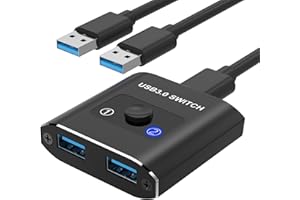 HXWLO USB 3.0 Switch, Bi-Directional Peripheral Sharing Switch (1 In 2 Out / 2 In 1 Out) - High-Speed Aluminum USB Switcher for Printer, Mouse, Keyboard, Share 2 Computers with 1 Device, Includes 2 Cables