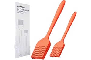 KitsKap Silicone Basting Brush 2 Pcs Pastry Brush for Oil, BBQ, Grill, Sauce Baking Cooking, Dishwasher Safe (Orange)