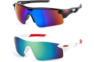 ATSHLD 2 Pièces Lunettes de Soleil Enfant, Lunettes de Cyclisme UV400 Protection, Lunettes de Sport pour Enfants de 6-14 Ans Garçons Filles, Lunette de Vitesse pour le VTT, Baseball et Activités de Plein Air