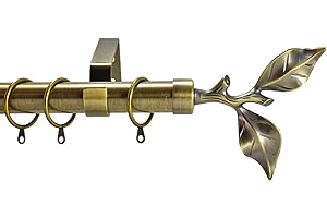 YOUR HOME ONLINE 28mm Extendable Complete Metal Curtain Pole With Various Finials Brass & Chrome (Leaf Finial, 2-3m Extendable)