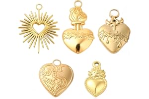 SUNNYCLUE 1 boîte 10 pièces Véritables Breloques en Acier Inoxydable Plaqué Or 18 carats Breloques Sacré Cœur Couronne D'Épines Coeurs Breloque Dévotion Doré Amour Coeur Breloque en Métal pour la Fabr