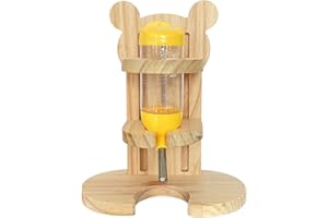FIYSON Hamster Water Bottle Stand,Wooden Adjustable Water Dispenser Small Pets Kettle Support,Stand Guinea Pig Water Bottle With Bowls for Guinea Pig Rat Hamster Gerbil Chinchilla (80ml Bottles+Stand)