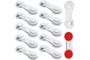 Septeamay 12 Stück Kindersicherung Schrank, Weiß Schranksicherung Baby, Kindersicherung Schubladen für Kinder, schubladensicherung mit 3M Kleber, Zum Kleben Ohne Bohren