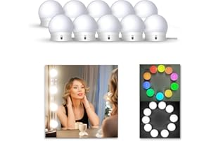 LEDGLE Hollywood Luces LED de Espejo, Tocador Maquillaje Led Kit Usb Cable, 10 Bombillas Dimmable 3 Modos De Color y 10 De Brillo con Control Remoto para Maquillaje y Espejo de Tocador