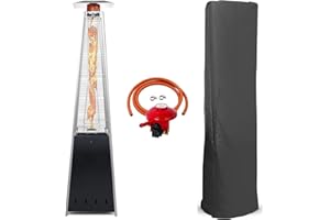 BU-KO Chauffage au Gaz Terrasse | Extérieur : Jardin, Camping, Barbecue | Chauffage Propane Pyramide - 13kw | Roues | Foyer GPL en acier inoxydable | Couvercle anti-feu et anti-eau inclus