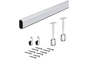 Gedotec Schrankstange Oval Kleiderstange | Schrankrohr Länge: 1000 mm | 30 x 15 mm Stahl verchromt | 1 Set inkl. 2 Stk. Seitenwand-Schrankrohrlager Wand-Montage & Mittelträger für Decken-Montage