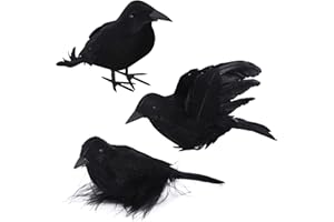 JODSEN 3 PZ Corvi di Halloween Corvi Piumati Artificiali Decorazioni Realistiche di Uccelli Corvo Spaventoso Uccello Corvo Piuma Neri Ornamento per Halloween Feste Prop Giardino Casa all'aperto dell'interno
