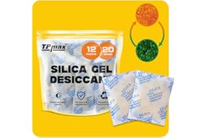 TPMAX 20g x 12 Packs Silica Gel Desiccant Sachets, Reusable Dehumidifiers with Color Indicator, Ideal for Storage, Closets, and Basements