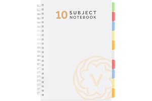 VABE UK A4 Subject Notebook with 10 Dividers - 300 Pages Lined Spiral Notebook (150 Sheets) - 100gsm Writing Pad - Large A4 Lined Jotter with Thick Matte Laminated Cover (Pack of 1, WHITE)