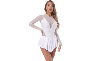 IEFIEL Vestido de Danza Patinaje Hielo para Mujer Manga Larga Maillot de Ballet Gimnasia con Falda Tul Vestido de Bailarina Ballet S-XXL