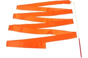 TRIMMING SHOP Gymnastic Orange Ribbon for Children Kids Dancing Streamers Dancer Wand Rhythmic Baton Twirling Wands on Sticks for Kids Artistic Dancing Training Party Favors with Ribbon Dancer Wand, 4 Metres