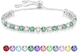 Mieoyue S925 Silver Bracelet for Women Adjustable Slider Crystal Tennis Bracelet Birthstone Jewellery Birthday Gifts