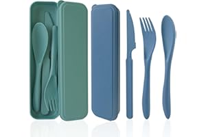 Cuayaes Camping Cutlery Set for 2, Portable Travel Cutlery Set with Case, Reusable Plastic Cutlery Knife Fork Spoon Set, for Lunch Box Picnic Work School or Daily Use