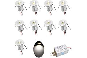 KPSLUCERNA Lot de 9 petits phares, à LED, encastrés, 12 V 1 W, pour cuisine, escalier, armoire, couloir, éclairage, à monter soi-même, blanc chaud et froid, éclairage de vitrine/de cabinet (Blanc, 120°)