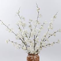8 White Cherry Blossom Stems – Artificial Spring Flowers, 36.6" Tall, For Home & Wedding Decor