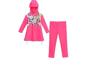 IBTOM CASTLE Muslim Swimwear for Girls Modest Swimsuits Long Sleeve Swim Top+Pants +Hijab Burkini Bathing Suits Kids Girls Swimming Costume Pakistan Dubai Middle East Surfing Outfit Rash Guard Beachwear