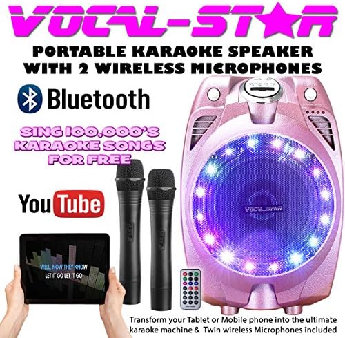 Vocal-Star VS-SP30 Wireless Pink Karaoke Machine Active PA Speaker Wireless Microhones &amp; Bluetooth