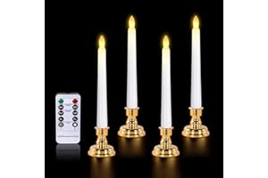 cimetech Velas cónicas sin llama, funciona con pilas LED con temporizador remoto para cenas iglesias, mesa, bodas, fiestas de cumpleaños, decoración (paquete de 4) (4PCS)