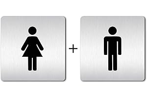 Türschilder24 XXL WC Schilder 125 x 125 mm Set Damen WC + Herren WC Stabile Schilder aus 1,5 mm Aluminium Vollmaterial! • geschliffene Edelstahloptik • 100% Made in Germany (Variante B)