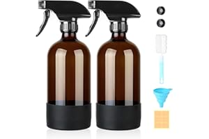 Furuising 2 Piezas Botella Spray Pulverizadors, 480ml/16oz, Spray Bottle Cristal con Rociador Ajustable, Bomba, Tapas, Funda, Embudos, Cepillos y Etiquetas para Limpieza, Hogar, Plantas, Peluquería