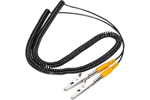 QUARKZMAN ESD Échouement Câble Cordon avec Alligator Agrafe, 5m/197" Jaune Anti-Statique Terre Fil Élastique Câble Agrafe, pour Éliminer Conducteur Électrostatique