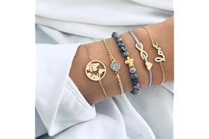 Eleusine 5Pcs/ Set Bohemian Turtles Beading Letters Maps Wristband Weave Multilayer Bracelet Set Women Bracelet Jewelry Gift