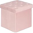 Bonlife Folding Pink Velvet Ottoman Storage Cube,Footrest Stool Seat,Toy Chest Storage Box with Lid,Footstool for Living Room,40x40x40cm