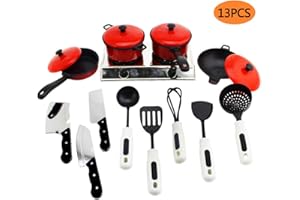 Bebester Child Kitchen Play Set - 13 Pcs Cookware Supplies, Pretend Play Cooking Tools, Plastic