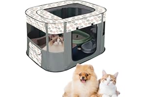 RNPKZ Foldable Pet Playpen, 70 x 55 x 40 cm Portable Foldable Dog Cat Playpen, Rectangle Delivery Room Pets Tent, Soft Indoor Outdoor Pet Cage with Storage Bag for Puppies, Rabbits, Kittens (Gray)