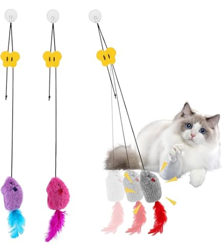 WOLMIK Katzen Spielzeug 2 Stück - Hängende Quietschmaus Mit Feder Für Türrahmen