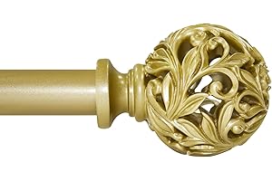 Ycolnaefllr Curtain Poles 91 to 304cm（7-10ft）, Gold Curtain Poles for Eyelet Curtains, 1 Inch Diameter Adjustable Heavy Duty Curtain Poles with Decorative Openwork Carved finials for Home Decorative