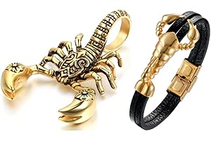 2PCS Aroncent Bracelet Homme Collier Homme Scorpion Particulier pour Cadeau d Anniversaire Nouvel An Saint-Valentin Noël Or